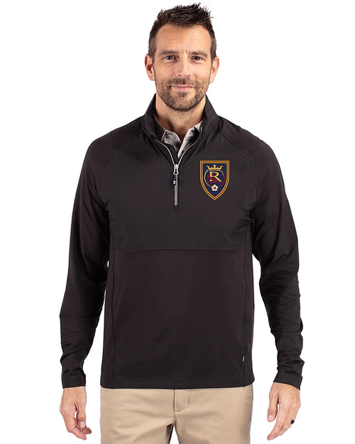 Real Salt Lake Cutter & Buck Adapt Eco Knit Hybrid Recycled Mens Quarter Zip Black Front