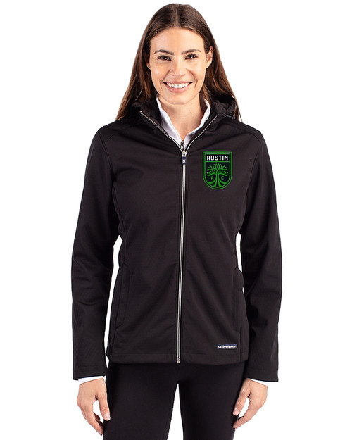 Austin FC - Cutter & Buck Evoke Softshell Recycled Full Zip Womens Jacket Black Front