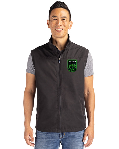 Austin FC - Cutter & Buck Charter Eco Recycled Mens Full-Zip Vest Black Front