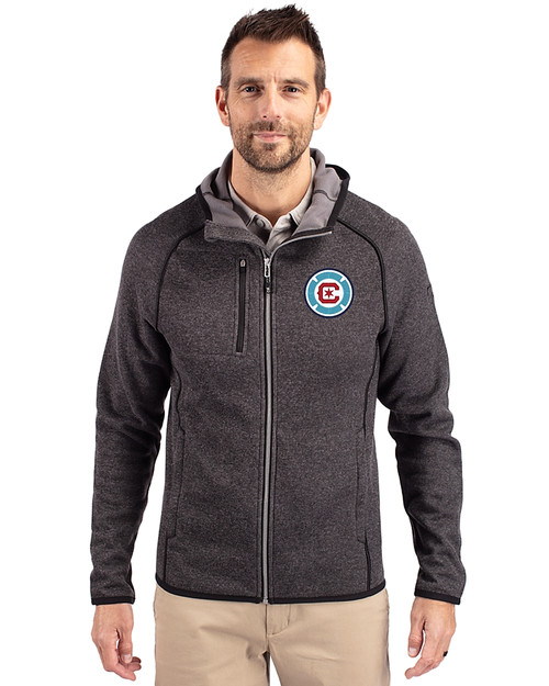 Chicago Fire FC Cutter & Buck Mainsail Full Zip Hooded Mens Jacket Charcoal Heather Front