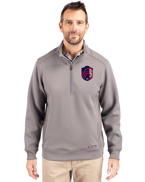 St. Louis City SC Cutter & Buck Roam Epic Versatility Recycled Quarter Zip Mens Pullover Elemental Grey Front