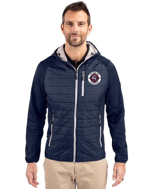 New England Revolution Cutter & Buck Rainier Recycled Insulated Hybrid Puffer Mens Full Zip Jacket Dark Navy Front