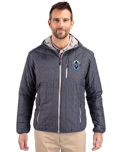 Vancouver Whitecaps FC Cutter & Buck Rainier Primaloft Eco Mens Full Zip Hooded Jacket Anthracite Melange Front