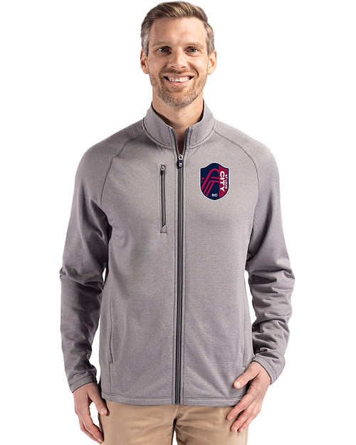 St. Louis City SC Cutter & Buck Peshastin Fleece Recycled Mens Full Zip Jacket Elemental Grey Heather Front