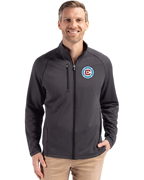 Chicago Fire FC Cutter & Buck Peshastin Fleece Recycled Mens Full Zip Jacket Black Heather Front