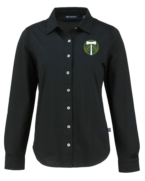 Portland Timbers Cutter & Buck Advantage Tri-Blend Eco Soft Pique Long Sleeve Knitted Womens Button Up BL_MANN_HG 1