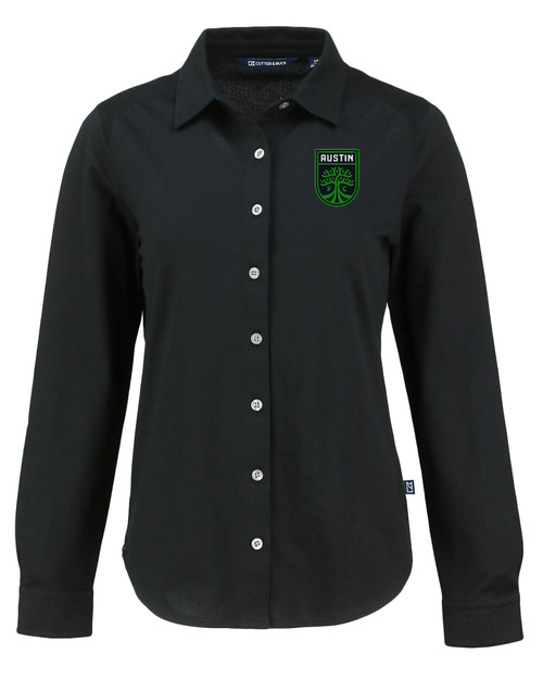 Austin FC - Cutter & Buck Advantage Tri-Blend Eco Soft Pique Long Sleeve Knitted Womens Button Up BL_MANN_HG 1