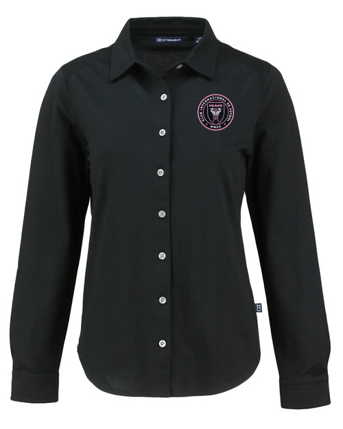 Inter Miami CF Cutter & Buck Advantage Tri-Blend Eco Soft Pique Long Sleeve Knitted Womens Button Up BL_MANN_HG 1