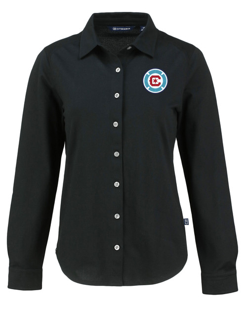 Chicago Fire FC Cutter & Buck Advantage Tri-Blend Eco Soft Pique Long Sleeve Knitted Womens Button Up BL_MANN_HG 1