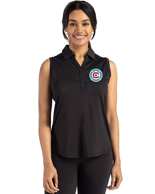 Chicago Fire FC Cutter & Buck Forge Eco Stretch Recycled Womens Sleeveless Polo Black Front