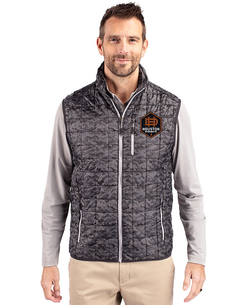 Houston Dynamo FC Cutter & Buck Rainier PrimaLoft® Mens Eco Insulated Full Zip Printed Puffer Vest Black Front