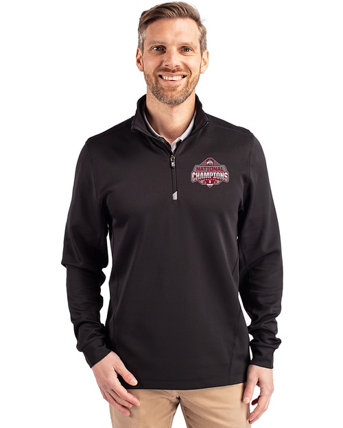 Ohio State Buckeyes 2024 CFP National Champions Cutter & Buck Traverse Stretch Eco Quarter Zip Mens Big and Tall Pullover Black Front