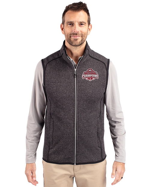 Ohio State Buckeyes 2024 CFP National Champions Cutter & Buck Mainsail Sweater-Knit Mens Big and Tall Full Zip Vest Charcoal Heather Front