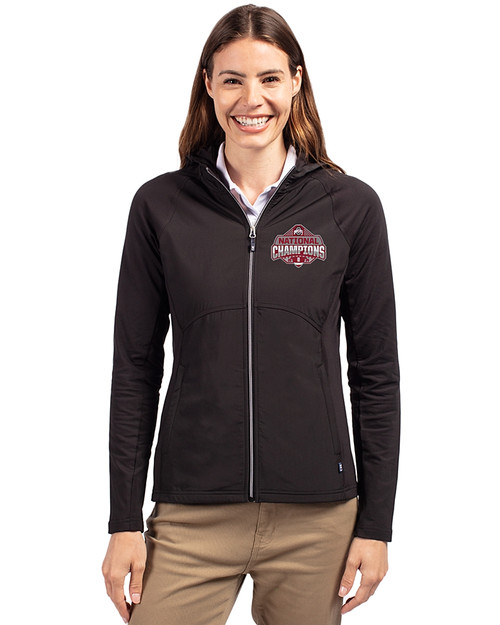 Ohio State Buckeyes 2024 CFP National Champions Cutter & Buck Adapt Eco Knit Hybrid Recycled Womens Full Zip Jacket Black Front