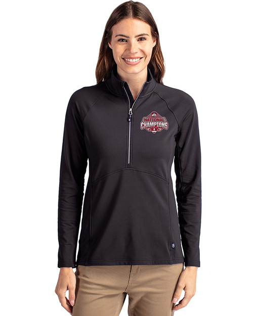 Ohio State Buckeyes 2024 CFP National Champions Cutter & Buck Adapt Eco Knit Stretch Recycled Womens Half Zip Pullover Black Front