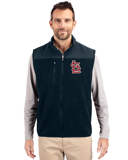 St. Louis Cardinals- Cutter & Buck Cascade Eco Sherpa Mens Big and Tall Fleece Vest Navy Blue Front