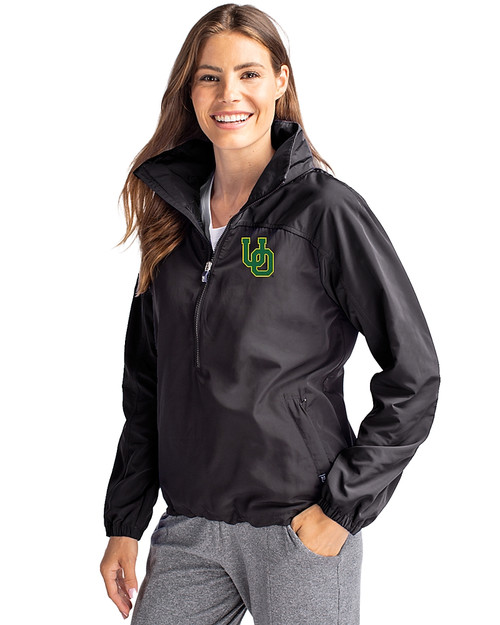 Oregon Ducks- Cutter & Buck Charter Eco Recycled Womens Anorak Jacket Black Front
