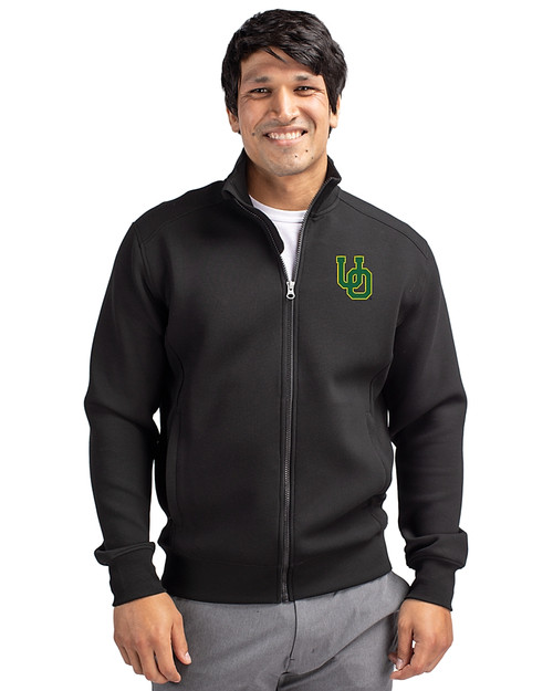 Oregon Ducks- Cutter & Buck Roam Recycled Buttery-Soft Knit Mens Full Zip Jacket Black Front