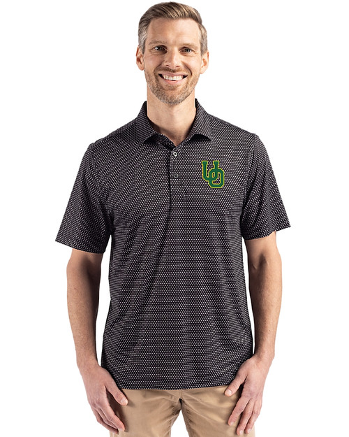 Oregon Ducks- Cutter & Buck Pike Eco Shadow Check Print Recycled Mens Big & Tall Polo Black Front