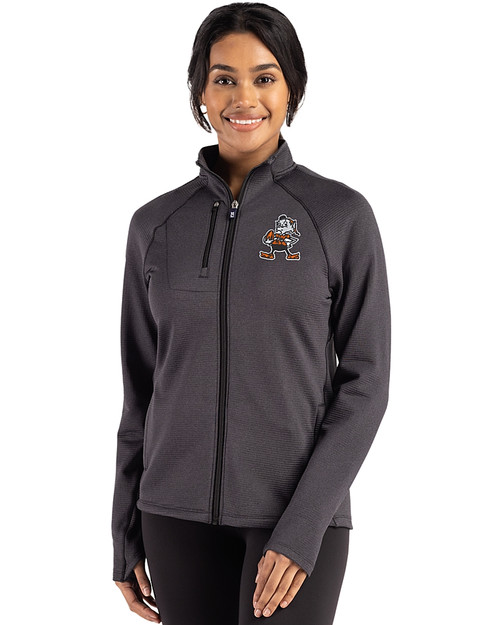 Cleveland Browns Historic Cutter & Buck Peshastin Fleece Recycled Womens Full Zip Jacket Black Heather Front