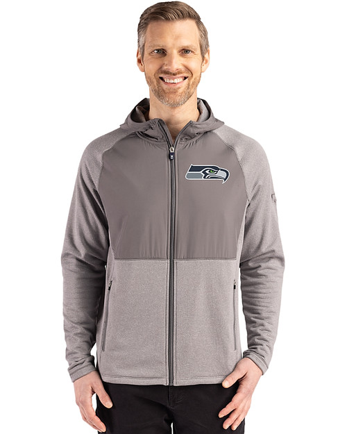 Seattle Seahawks Cutter & Buck Peshastin Fleece Recycled Mens Hybrid Jacket Elemental Grey Heather Front