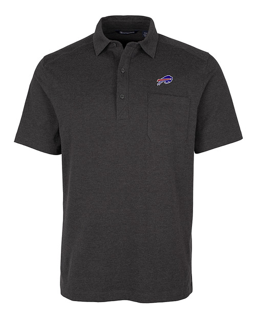 Buffalo Bills Cutter & Buck Advantage Tri-Blend Jersey Mens Pocket Polo Black Heather Mannequin