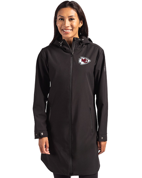 Kansas City Chiefs Cutter & Buck Camano Everyday Stretch Recycled Womens Water Resistant Jacket Black Front
