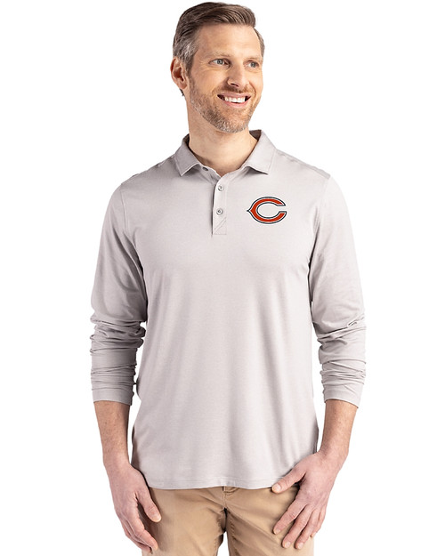 Chicago Bears - Cutter & Buck Coastline Epic Comfort Recycled Mens Long Sleeve Polo CONCRETE Front