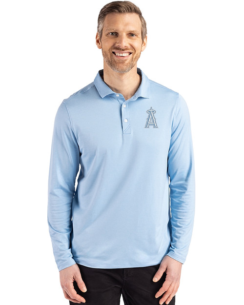 Los Angeles Angels Mono Cutter & Buck Coastline Epic Comfort Recycled Mens Long Sleeve Polo Atlas Light Blue Front