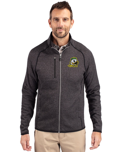 Oregon Ducks Cutter & Buck Mainsail Sweater-Knit Mens Full Zip Jacket Charcoal Heather Front