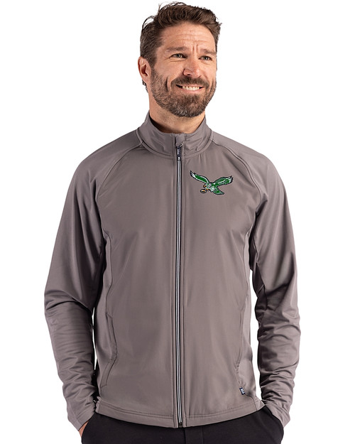 Philadelphia Eagles Historic -  Cutter & Buck Adapt Recycled Soft Knit Stretch Mens Big & Tall Hybrid Full Zip Jacket Elemental Grey Front