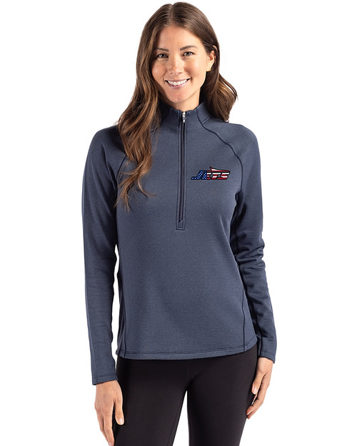 New York Jets Americana Cutter & Buck Peshastin Fleece Recycled Womens Half Zip Pullover NVH_PRO_HG 