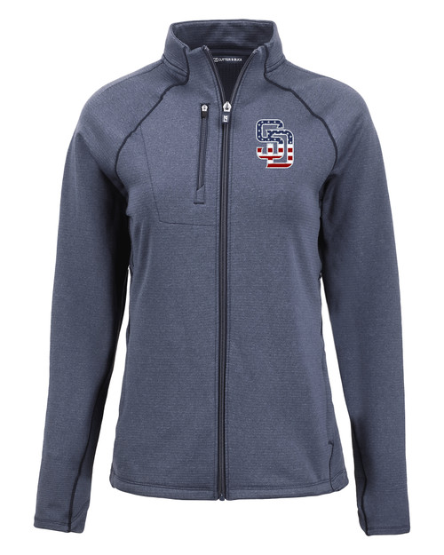 San Diego Padres Stars & Stripes Cutter & Buck Peshastin Fleece Recycled Womens Full Zip Jacket NVH_MANN_HG 1