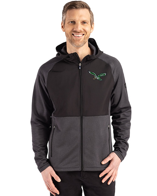 Philadelphia Eagles Historic -  Cutter & Buck Peshastin Fleece Recycled Mens Hybrid Jacket Black Heather Front