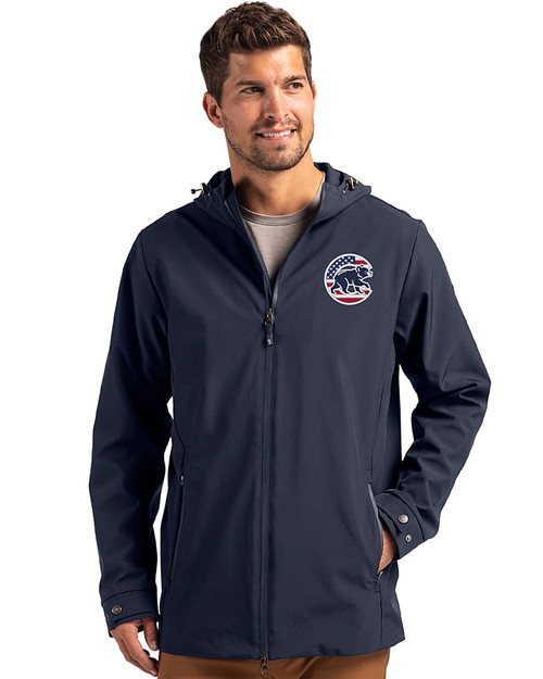 Chicago Cubs Stars & Stripes Cutter & Buck Camano Recycled Everyday Stretch Water Resistant Mens Full Zip Jacket Navy Blue Front