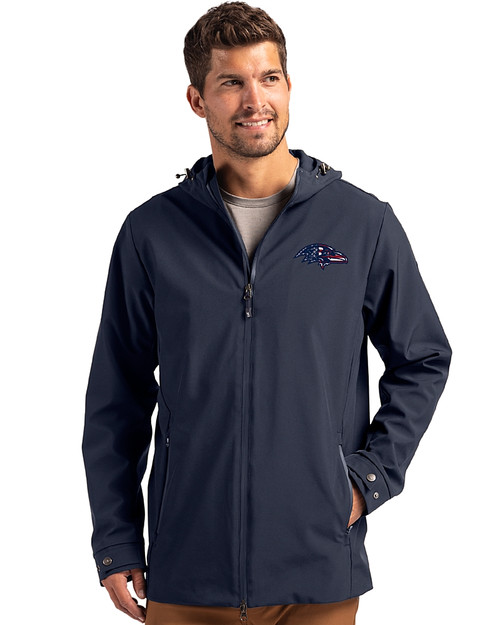 Baltimore Ravens Americana Cutter & Buck Camano Everyday Stretch Recycled Mens Water Resistant Jacket Navy Blue Front