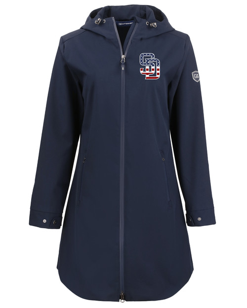 San Diego Padres Stars & Stripes Cutter & Buck Camano Everyday Stretch Recycled Womens Water Resistant Jacket NVBU_MANN_HG 1