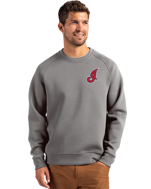 Cleveland Indians Cooperstown Cutter & Buck Roam Epic Versatility Recycled Crew Neck Mens Pullover Elemental Grey Front