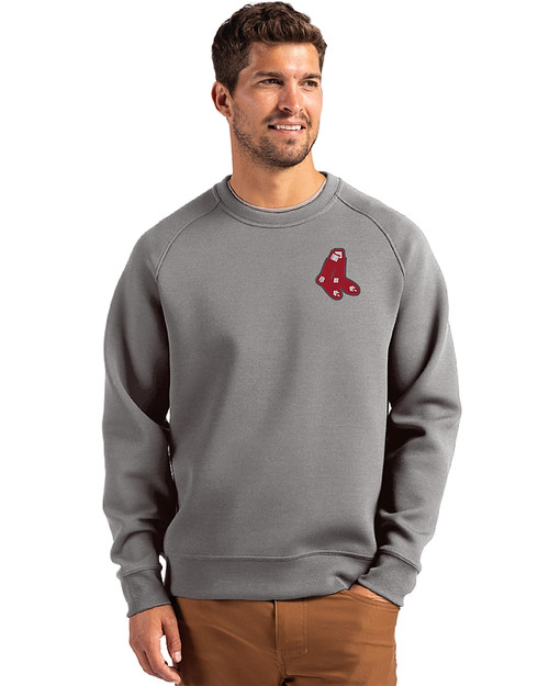 Boston Red Sox Cooperstown Cutter & Buck Roam Epic Versatility Recycled Crew Neck Mens Pullover Elemental Grey Front
