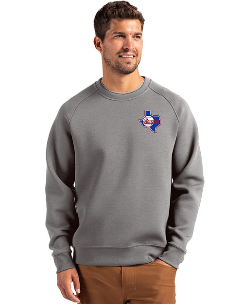 Texas Rangers Cooperstown Cutter & Buck Roam Epic Versatility Recycled Crew Neck Mens Pullover Elemental Grey Front