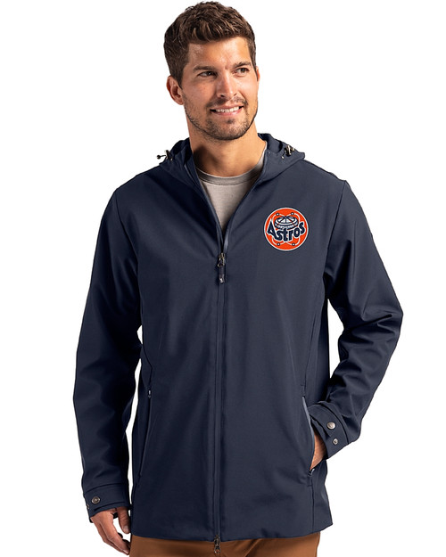 HoustonAstrosCooperstown- Cutter & Buck Camano Everyday Stretch Recycled Mens Water Resistant Jacket Navy Blue Front