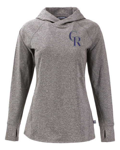Colorado Rockies Cutter & Buck Adapt Knit Recycled Womens Heathered Hooded Pullover BLH_MANN_HG 1