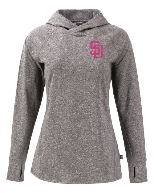 San Diego Padres City Connect Cutter & Buck Adapt Knit Recycled Womens Heathered Hooded Pullover BLH_MANN_HG 1
