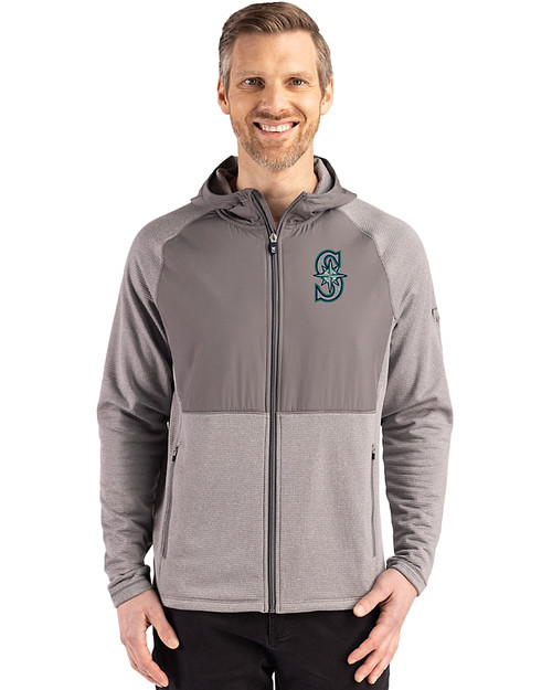 Seattle Mariners Cutter & Buck Peshastin Fleece Recycled Mens Hybrid Jacket Elemental Grey Heather Front