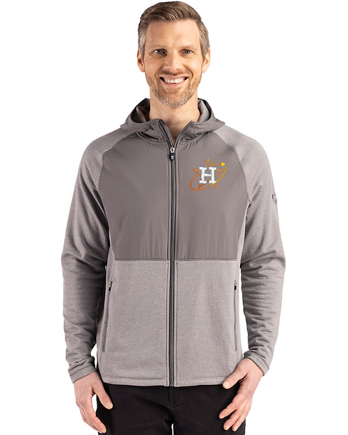 Houston Astros City Connect Cutter & Buck Peshastin Fleece Recycled Mens Hybrid Jacket Elemental Grey Heather Front