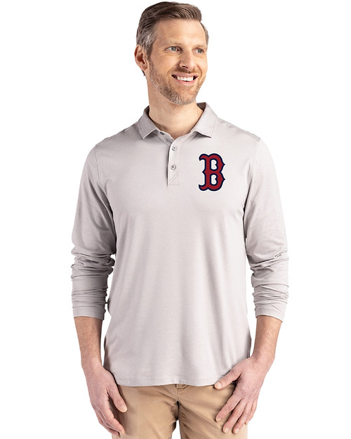 Boston Red Sox Cutter & Buck Coastline Epic Comfort Recycled Mens Long Sleeve Polo CONCRETE Front