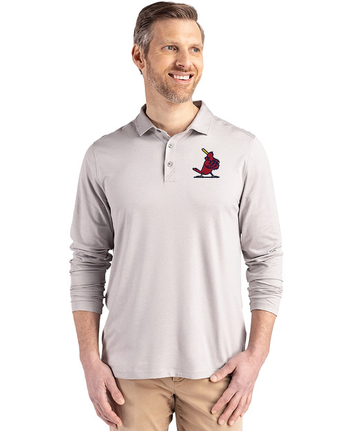 St. Louis Cardinals Cooperstown Cutter & Buck Coastline Epic Comfort Recycled Mens Long Sleeve Polo CONCRETE Front