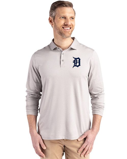 Detroit Tigers Cutter & Buck Coastline Epic Comfort Recycled Mens Long Sleeve Polo CONCRETE Front