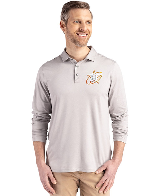 Houston Astros City Connect Cutter & Buck Coastline Epic Comfort Recycled Mens Long Sleeve Polo CONCRETE Front