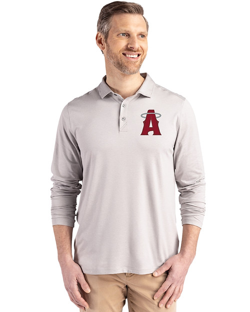 Los Angeles Angels City Connect Cutter & Buck Coastline Epic Comfort Recycled Mens Long Sleeve Polo CONCRETE Front